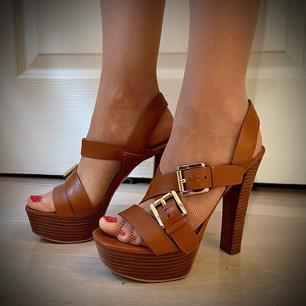Michael Kors Brown Platform Heels with Gold Buckles